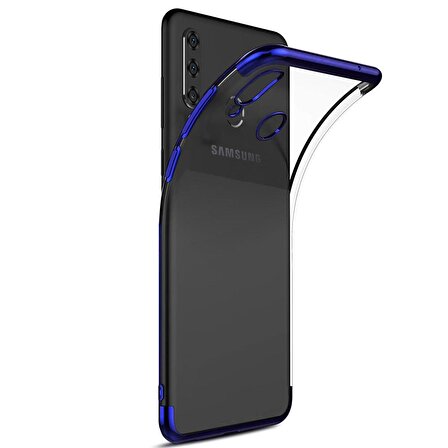 Sepetegelsin Samsung M30 Renkli köşeli Şeffaf Arka Kapak Lazer Kılıf Lacivert