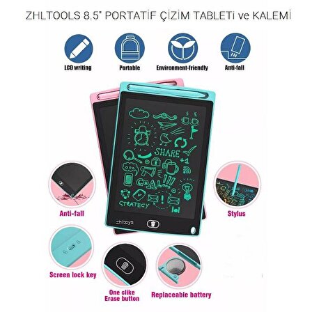 Zhltoys 8.5inç Grafik Dijital Çocuk Yazı Çizim Tableti ve Kalemi