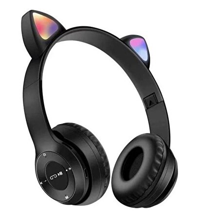 Zhltools Bluetooth 5.0 Kedi Tasarımlı Katlanabilir Kulak Üstü Kulaklık Siyah