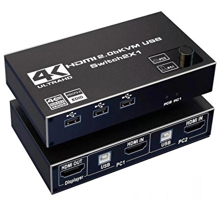 Gplus 4KVM221 4K HDMI 2.0 USB HDCP 2.2 EDID HDR 2 Port KVM Switch