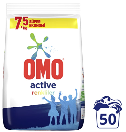 Omo Active Fresh Toz Çamaşır Deterjanı Renkliler İçin 7.5 KG 50 Yıkama
