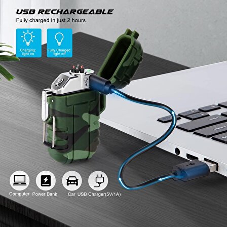 LcFun 2 Çift Ark USB Şarj Edilebilir Su Geçirmez Çakmak