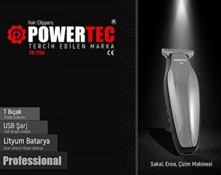 Powertec TR-1158 Kablosuz Kuru Sakal Kesme Makinesi 