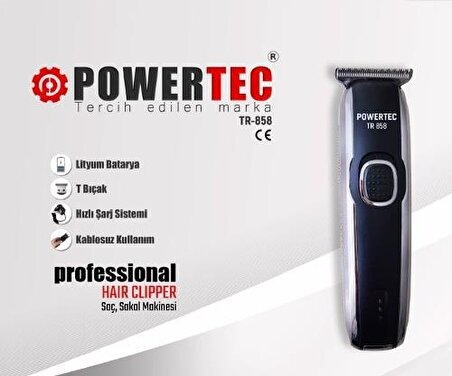 Powertec TR-858 Şarjlı Kuru Saç-Sakal Çok Amaçlı Tıraş Makinesi 