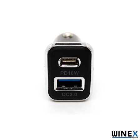 Winex USBA-PD18W Çift Çıkışlı Araç Şarj Aleti Siyah