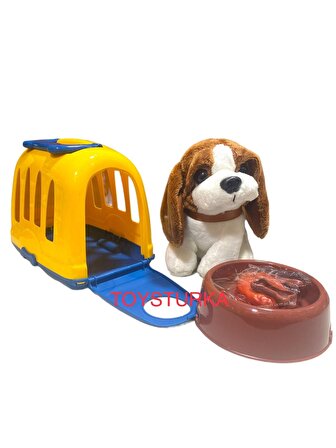 Kafesli Taşıma Çantalı Oyuncak Köpek - Kahverengi