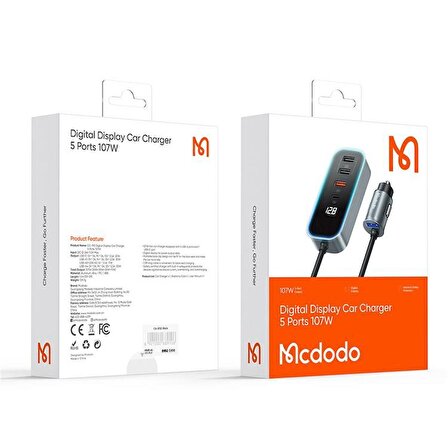 Mcdodo CC-1900 USB-TypeC Dijital Ekran Kablolu Araç Şarj Cihazı