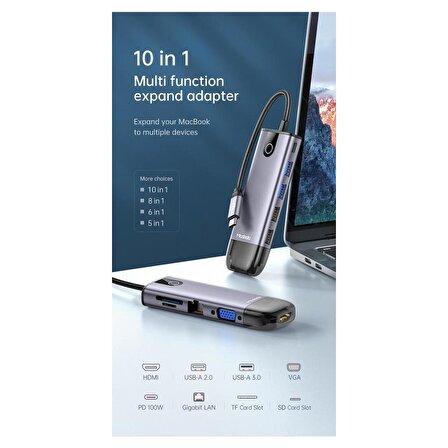 Mcdodo 10 in 1 Type-C HDMI/Ethernet/VGA Macbook Çoklayıcı