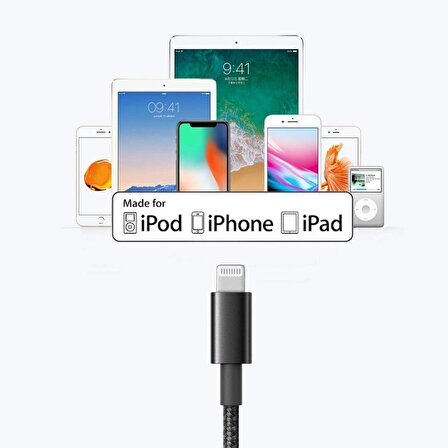 Omars MFI Lightning iPhone Hızlı Şarj ve Data Kablosu 1 Metre Siyah