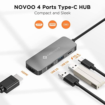 Novoo Type-C to 2*USB-A 4K HDMI PD 100W Dönüştürücü Adaptör