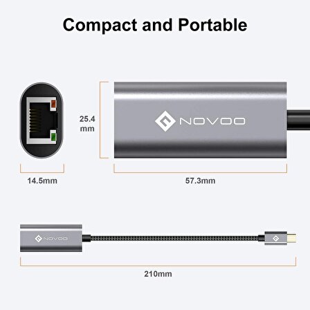 Novoo Type-C to RJ45 Gigabit 1000Mbps Ethernet Dönüştürücü Adaptör
