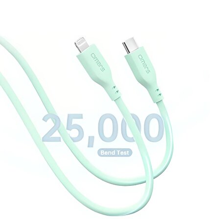Omars USB-C to MFI Lightning iPhone Silikon PD Hızlı Şarj Kablosu Mavi