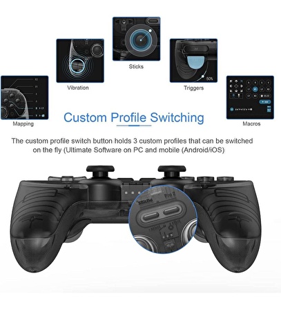 8Bitdo Pro 2 Bluetooth Controller Nintendo Switch Kablosuz Oyun Kolu , PC, MacOS, Android, Steam & Raspberry Pi Transparan Siyah