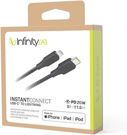 InfinityLab InstantConnect Kablo USB-C Lightning,Siyah,1.5m
