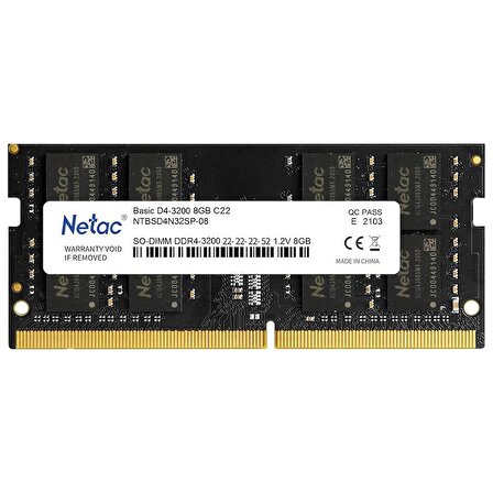 Netac Basic NTBSD4N32SP-08 8GB 3200MHz DDR4 CL22 SODIMM Dizüstü Bilgisayar Bellek