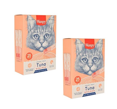 Wanpy Tuna Somon - Ton Balıklı Krema Yetişkin Kedi Ödülü 25x14 g 2'li 