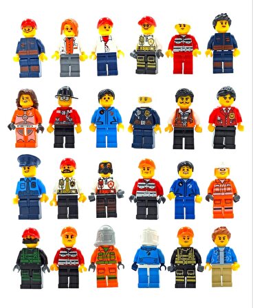 Lego Uyumlu Polis/İtfaiye Karışık 24'lü Lego Figür Seti 4.5cm. Lego Fanlarına Evreninin Kahramanları