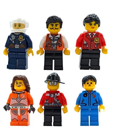 Lego Uyumlu Polis/İtfaiye Karışık 24'lü Lego Figür Seti 4.5cm. Lego Fanlarına Evreninin Kahramanları