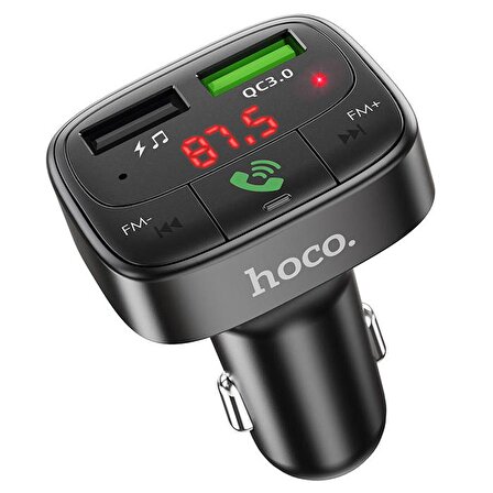 HOCO E59 Dijital Göstergeli Kablosuz Araç içi FM Transmitter + USB Hızlı Şarj Aleti SİYAH