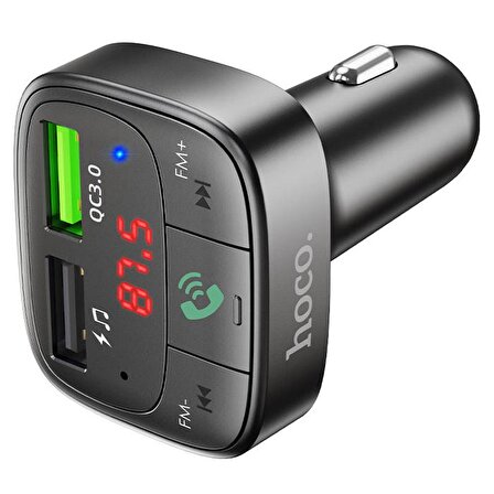 HOCO E59 Dijital Göstergeli Kablosuz Araç içi FM Transmitter + USB Hızlı Şarj Aleti SİYAH
