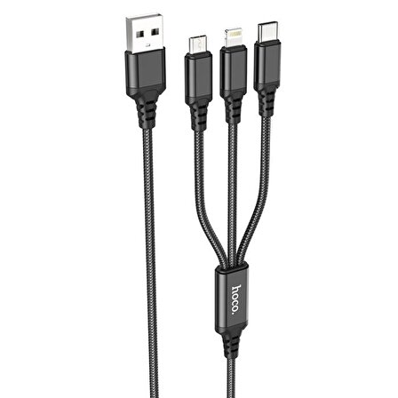 HOCO X76 3in1 Type-C + iPhone Lightning + Micro USB 2A Şarj Kablosu SİYAH