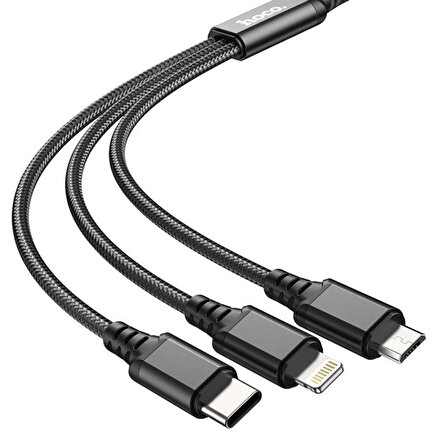 HOCO X76 3in1 Type-C + iPhone Lightning + Micro USB 2A Şarj Kablosu SİYAH