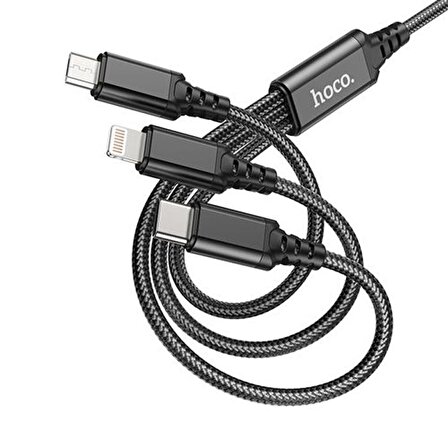 HOCO X76 3in1 Type-C + iPhone Lightning + Micro USB 2A Şarj Kablosu SİYAH