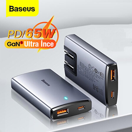 Baseus GaN5 Pro Ultra İnce 65W Macbook Hızlı Şarj Adaptörü + 100W Type-C Şarj Kablosu