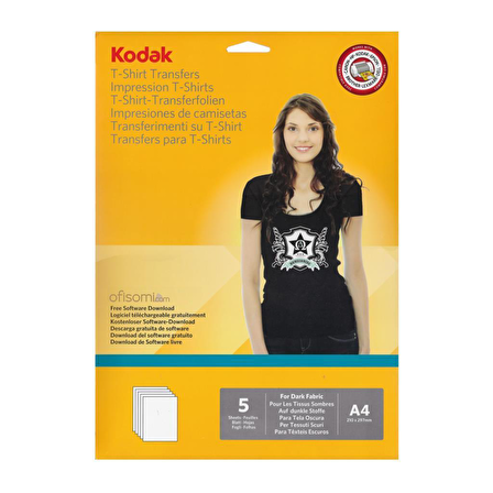 Kodak T-Shirt Transfer Baskı Kağıdı A4 Siyah-Renkli 5 Sayfa