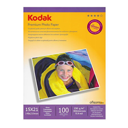 Kodak Premium Glossy,Parlak 15x21 230Gr/m² Fotoğraf Kağıdı 100 Yaprak
