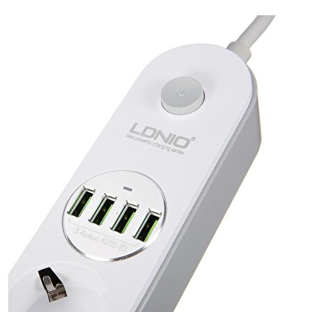 Ldnio SE4432 4'lü Akım Korumalı Priz 4x Priz 4x USB 2 Metre Beyaz