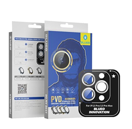 Blueo PVD Stainless Steel Su Ve Toz Geçirmez Lens Koruyucu iPhone 13 Pro/13 Pro Max 3 adet Gümüş