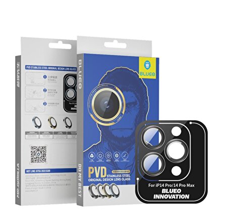 PVD Stainless Steel Su ve Toz Geçirmez Lens Koruyucu iPhone 14 Pro/14 Pro Max 3 adet Siyah