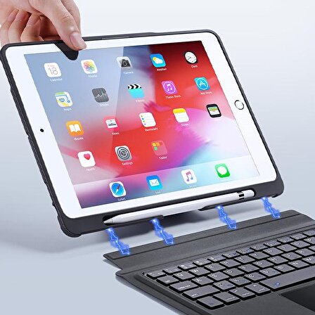 Dux Ducis iPad 6- iPad 5- iPad Air 2 -1- iPad Pro 9.7 Bluetooth Klavye Touchpad Kılıf SİYAH