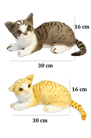 Miyavlayan Sesli Sarı Tekir Kedi Peluş Oyuncak 30 cm 
