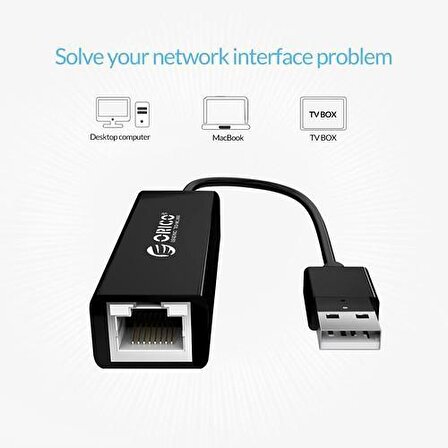 Orico USB 2.0 100Mbps RJ45 Ethernet Dönüştürücü Adaptör Siyah