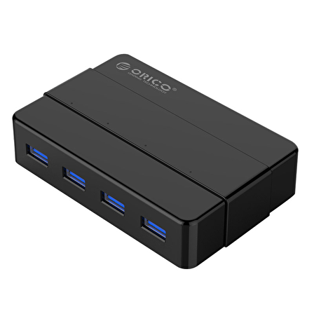 Orico 4 Portlu USB3.0 SuperSpeed 12V Güç Adaptörlü Çoklayıcı HUB,  Siyah, 100 cm, H4928-U3-V1