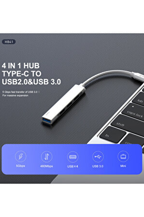 Havit HB41 Type-C Hub 4 Port USB 3.0 Çoklayıcı Type-C USB Dönüştürücü  - 5Gbps