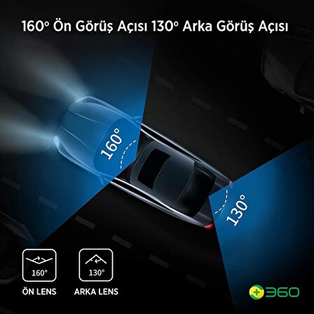 360+ G500H Wifi + GPS 2K Çift Kameralı 160° Geniş Açı Lens Gece Görüşlü Akıllı Araç İçi Kamera + 1080P Arka Kamera