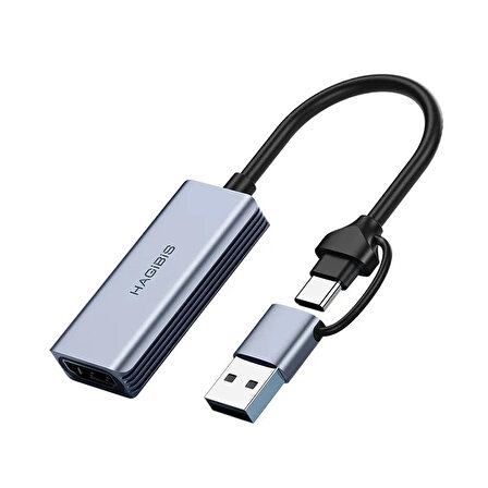 SHAZA Hagibis USB ve Type-C 2in1 HDMI Dönüştürücü Hub Adaptör Tüm Cihazlarla Uyumlu
