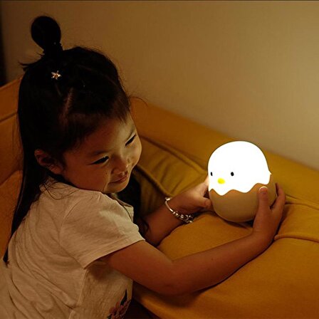Çocuklar için Civciv Tasarımlı Silikonlu USB Şarj Edilebilir LED Gece Lambası 
