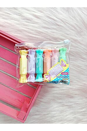 Sweet Candy Tatlı Şeker Şekilli Mini Çift Taraflı Fosforlu Kalem 6 Renk
