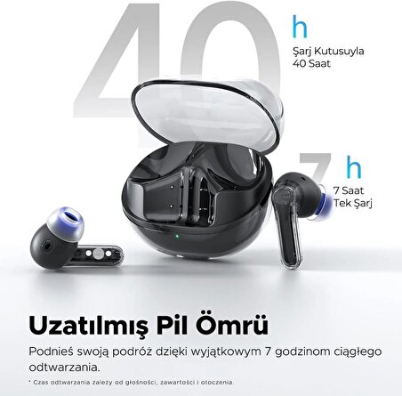 SoundPEATS Clear Siyah Bluetooth Kulaklık, Kablosuz Kulak içi Kulaklık, Bluetooth 5.3, 40 Saat Oynatma
