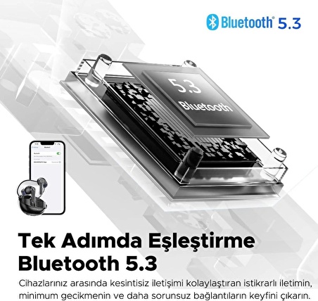 SoundPEATS Clear Siyah Bluetooth Kulaklık, Kablosuz Kulak içi Kulaklık, Bluetooth 5.3, 40 Saat Oynatma