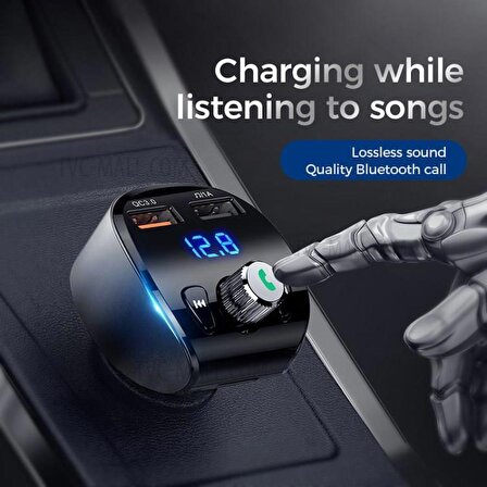 Joyroom JR-CL02 Çakmaklık Bluetooth MP3 Çalar ve Hızlı Şarj Araç Kiti 5.0 BT