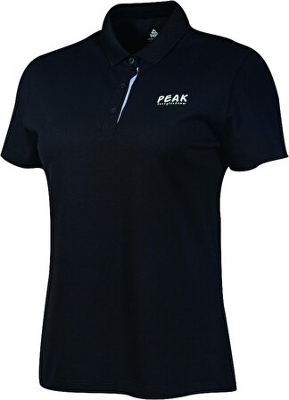 Polo T-Shirt FW602478 Kadın Siyah Polo Yaka Düz Renk Nefes Alabilen Rahat Kısa Kollu Günlük Spor Tişört