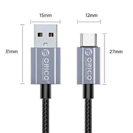 Orico 3A USB-A to Type-C Hızlı Şarj ve Data Kablosu 1 Metre Siyah