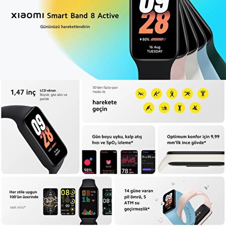 Xiaomi Smart Band 8 Active Orjinal Nabız Ölçer Su Geçirmez Android iOS iPhone Uyumlu Akıllı Bileklik Saat