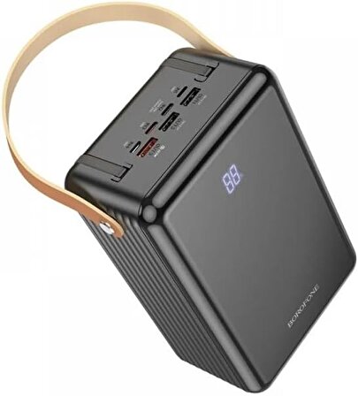 Borofone Powerbank 80000mAh Dijital Ekranlı 3 USB-A Çıkışlı Harici Taşınabilir Güç Bankası Dahili Fener Aydınlatma iPhone Uyumlu Powerbank Android Telefon Uyumlu BJ32
