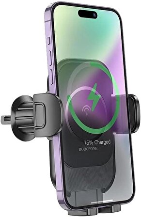 Borofone Manyetik Wireless Araç İçi Telefon Tutucu ve Şarj 15W Telefon Şarj Güçlü Havalandırma Montaj Kolay Kurulum 4.5-7.0 inç iPhone Uyumlu BH204